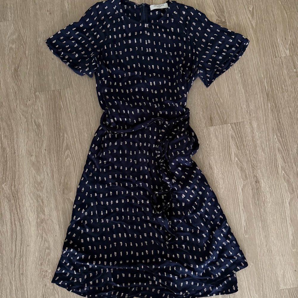 MM. LaFleur navy fit n flare belted dress M